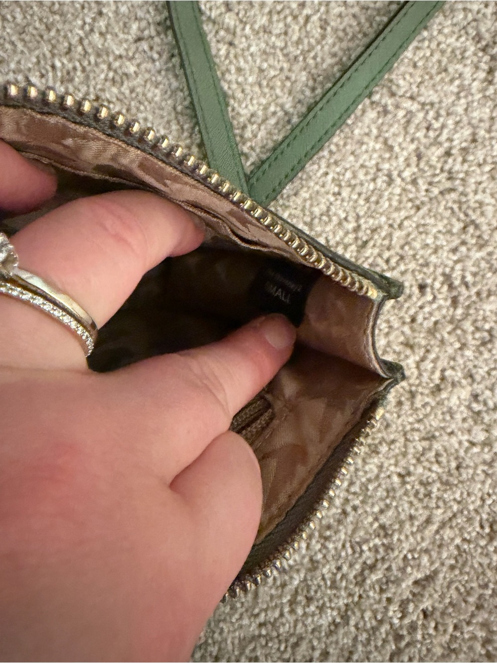 Discontinued color - Lo & Sons Waverly 2 Small Sage Green Saffiano - Picture 3 of 6